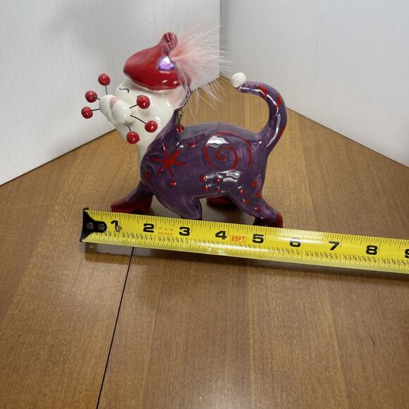 Amy Lacombe Cat Figurine Vintage Purple & Red Feather Hat 2004 Whimsiclay - Picture 8 of 8
